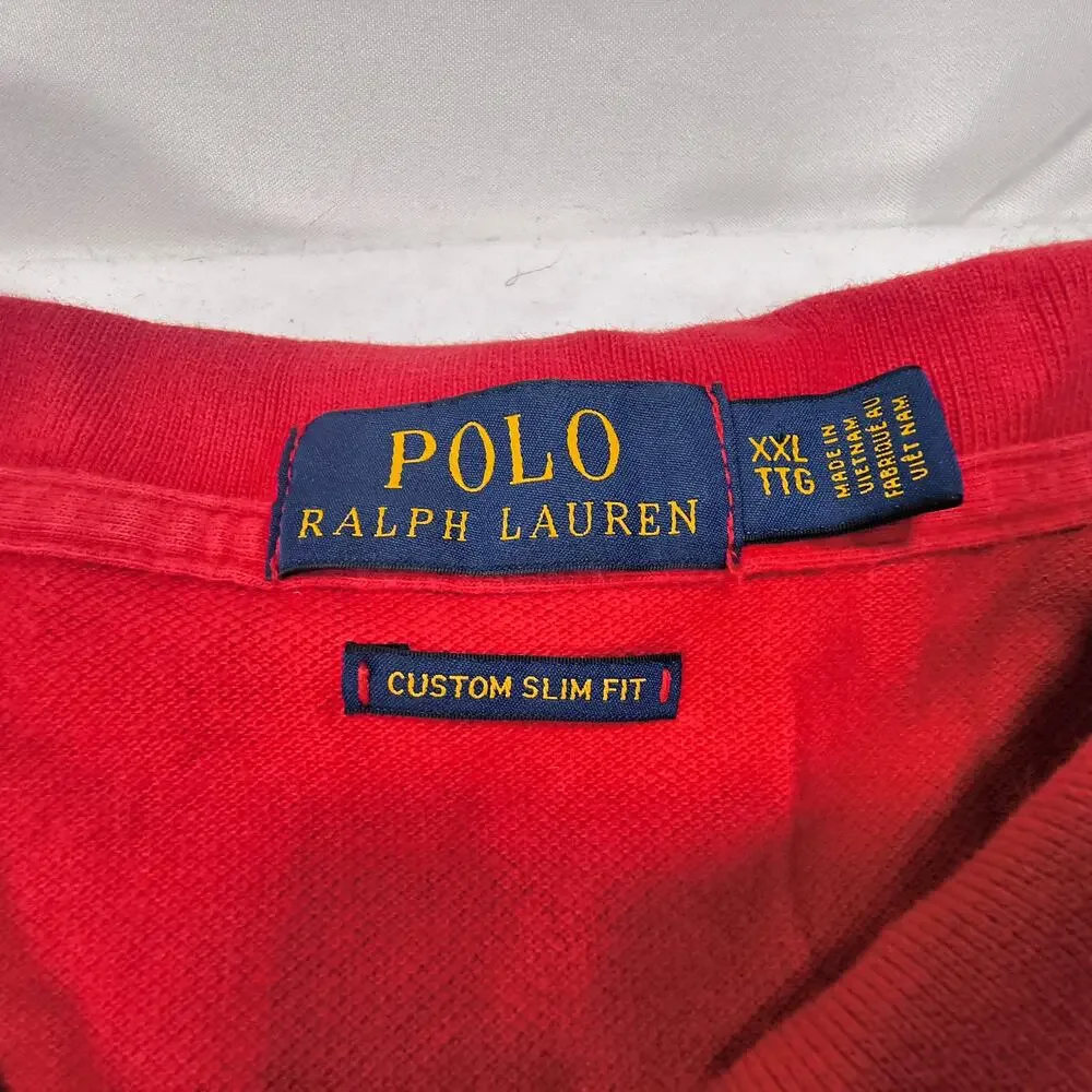 Polo Ralph Lauren Custom Slim Fit Collared Polo Shirt Mens Size 2XL Red Blue